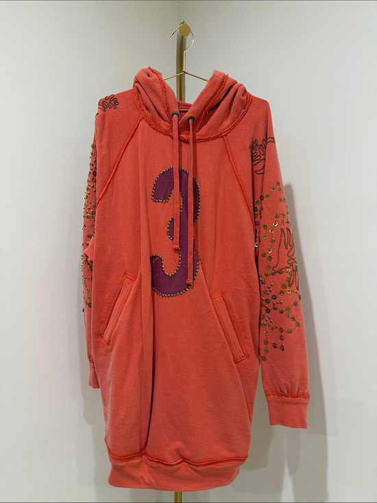 We The Free Sweaters - We The Free Coral Orange Hoodie Sweater with Purple Patch